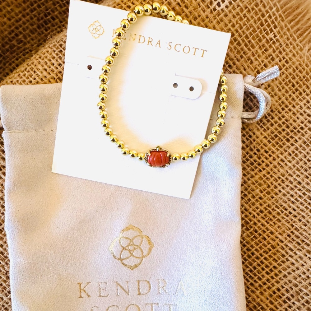 Kendra Scott Pumpkin Gold Stretch Bracelet in Orange New with Dust Bag